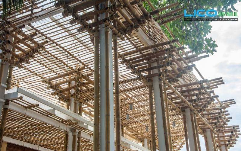 Khung tre được dựng trước khi đổ bê tông thành bê tông cốt tre