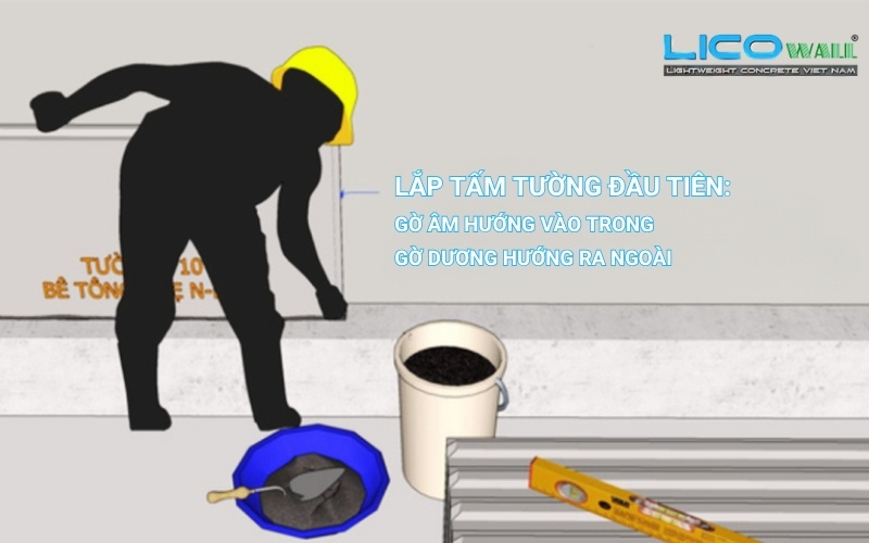 Bước 2 hướng dẫn thi công tấm tường bê tông nhẹ EPS: Lắp đặt tấm đầu tiên
