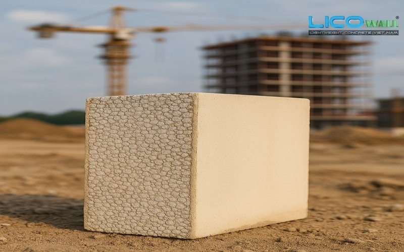 Miếng bê tông nhẹ tại công trình xây dựng