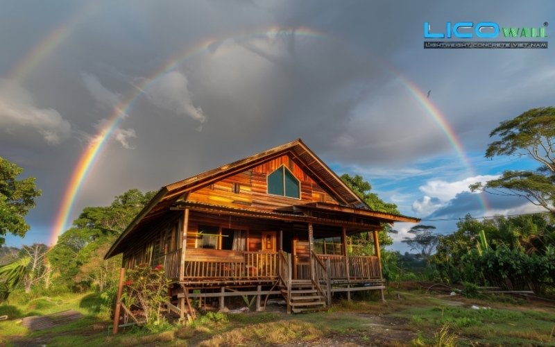 Mẫu nhà sàn bê tông kết hợp sân vườn – Gần gũi thiên nhiên