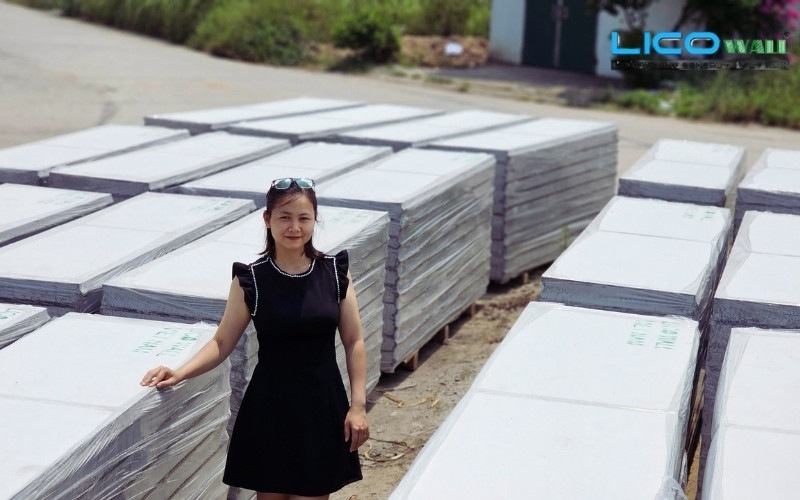 Cô gái cùng các tấm bê tông nhẹ eps