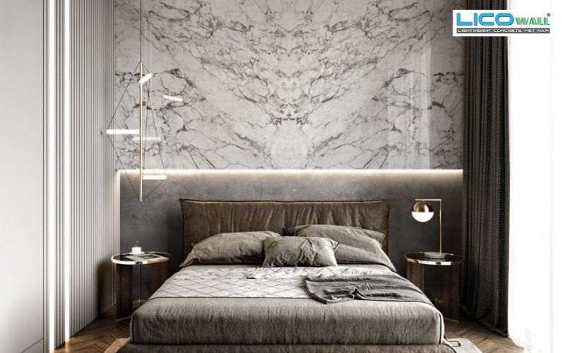 Ốp tường nhựa nano phòng ngủ giả đá