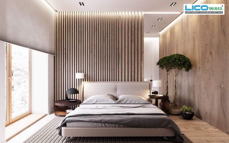 Ốp tường nhựa nano phòng ngủ giả gỗ