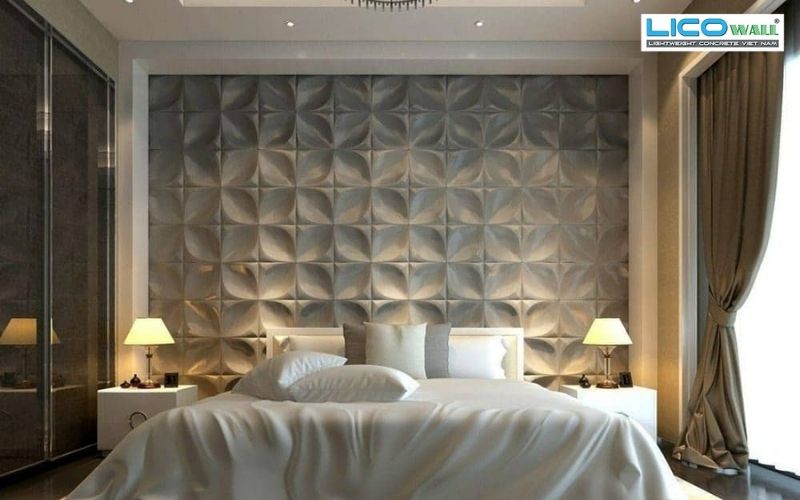 Ốp tường nhựa nano phòng ngủ hoa văn nổi